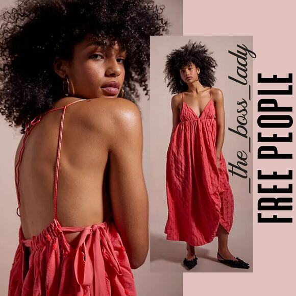Free People maxi dress textured shapeless boho pleated coral Small - Picture 1 of 8